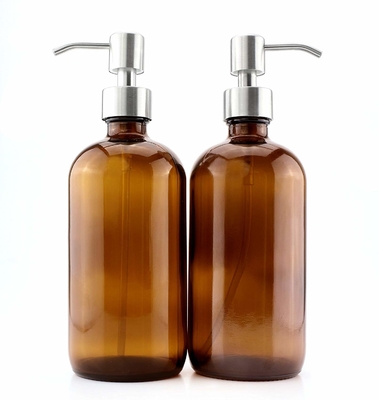 28mm पंप डिस्पेंसर के साथ 500ML ब्राउन ग्लास लोशन की बोतलें