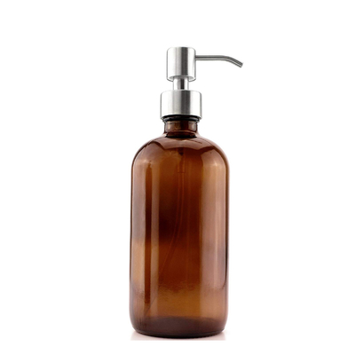 28mm पंप डिस्पेंसर के साथ 500ML ब्राउन ग्लास लोशन की बोतलें