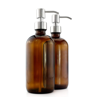 28mm पंप डिस्पेंसर के साथ 500ML ब्राउन ग्लास लोशन की बोतलें
